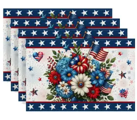 Chh-1644-p-f Rvsticty Memorial Day Patriotic 4th Of Placemats Set 4 12 Inch X 18 Red White Blue