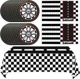 Yl-plates3-car Ryzovo 41pcs Race Car Birthday Party Supplies Inckudes 20 Plates Wheel Hub