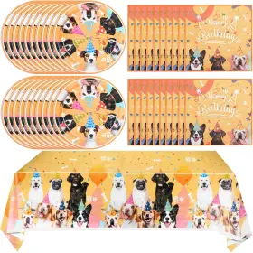 Yl-plates3-dog Ryzovo Dog Theme Tableware Set 41pcs - Puppy Plates Napkins Tablecloth For Girls Birt