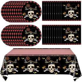 Yl-plates3-pirates Ryzovo 41pcs Pirate Tableware Set Includes 20 Plates Npkins And 1 Tablecloth Pi