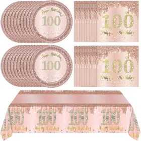Yl-plates3-rg100 Ryzovo 41pcs 100th Birthday Decorations Rose Gold Party Gold100