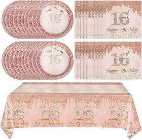 Yl-plates3-rg16 Ryzovo 41pcs 16th Birthday Party Decorations For Girls Rose Gold Gold16
