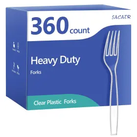 Ashima-524 Sacatr 360 Count Plastic Forks Heavy Duty Silverware Clear Premium D