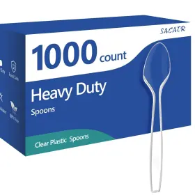 Ashima-527 Sacatr 1000 Count Clear Plastic Spoons Bulk - Silverware Heavy Duty