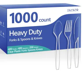 Ashima-529 Sacatr Heavy Duty 1000 Count Silverware 400 Forks Spoons 200 Disposable Knives Bpaf