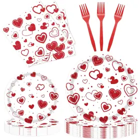 Sadatic 765166989001 96 Pieces Valentines Day Love Plates And Napkins 9inch 7inch White Red