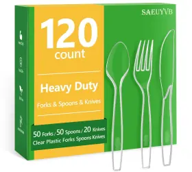 Rongshuo-289 Saeuyvb 120 Count Plastic Silverware Heavy Duty-50 Forks 50 Spoons 20 Knives Bpa-free