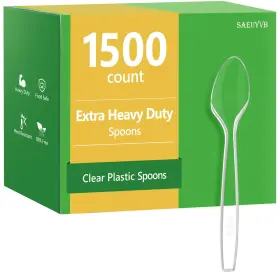 Rongshuo-290 Saeuyvb 1500 Count Clear Plastic Spoons Bulk - Silverware Heavy Duty