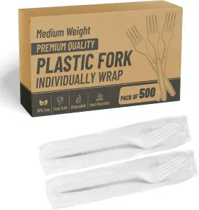 088fbgvgm Safeware 500 Pcs-individually Wrapped White Medium Weight Plastic Fork- Ideal For Party