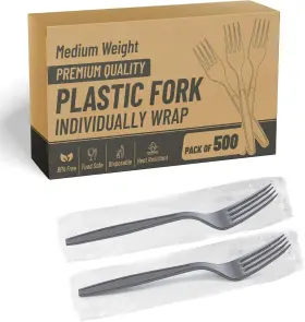 235760 Safeware Individually Wrapped Plastic Forks 500pcs- Black Medium Weight- Ideal For Party