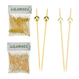 Salomoca 726679531644 200 Pcs Bamboo Cocktail Picks With Multicolor Pearls 4.7 Inch Handmade Wooden