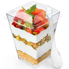Sammray 198715007770 5 Oz Plastic Dessert Cups With Lids And Spoons 50 Pack Parfait