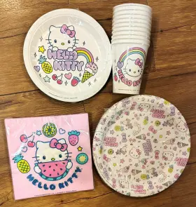 Sanrio 048419587040 Hello Kitty Fruit Birthday Party For 10 Large Small Plates Cups Napkins