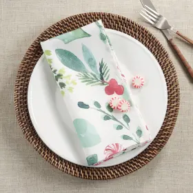 Saro Lifestyle 789323411211 Christmas Table Napkins Set 12 Holiday Candy Cane Foliage Print Reusable Cloth