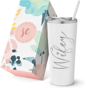 Sassycups 810013381009 Wifey Tumbler 22 Ounce White Engraved Stainless Oz Silver