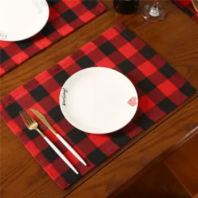 Sattiyrch 778299443296 Christmas Buffalo Plaid Placemats Set Of 4 12 X 17 Inches Red