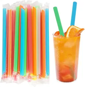 Sbyure 712396057055 Jumbo Drinking Straws Individually Wrapped 100 Pack 9 Inch Long Extra Wide Smoot