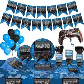 Scale Rank 192594405665 103 Piece Video Gaming Party Supplies Set Including Banner Plates Cups Napkin
