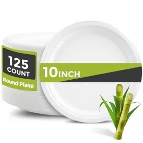 Pp03 Screworker Paper Plates 10 Inch 100% Compostable Heavy-duty 10ftft 125 Count