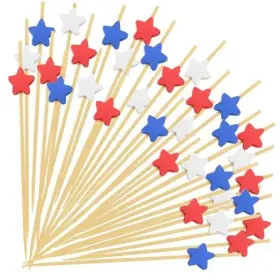 Wjx-01 Seansda 4th Of July Cocktail Picks Red White Blue Star Bamboo Toothpicks For