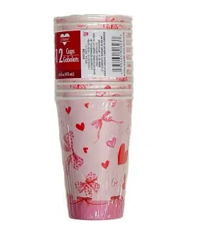 180537 Seasonal Valentines Day Plastic Cups 24 Pack Hearts Bows Pink Red White