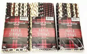 Seasonal Accents 843018105660 Paper Straws Lot Of 3 - 40 Packs Total 120 Reindeer Christmas Holiday