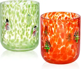 Hsn0143-ghostboo Sel Natural 2 Pcs Christmas Icon Glasses 16 Oz Tree Snowman Black/white