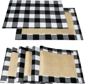 Senneny 781621968893 Set Of 6 Christmas Placemats Buffalo 12 X 18 Inches Black And White