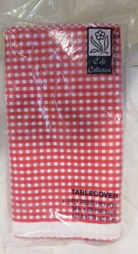 Sensations 092352415700 Vintage Red Check Tablecover 54 X 108 Inch 2-ply Tissue Poly New