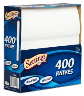 Settings 812514011256 400 Count Plastic White Knives Practical Disposable Cutlery Great For Hom