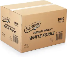 Settings 812514011324 1000 Count Plastic White Forks 1 Case