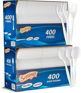 Settings 842233110916 Plastic White 400 Forks And Spoons Practical Disposable Cutlery Great F