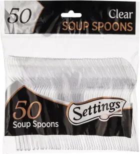 Scs-50 Settings 50 Count Plastic Clear Soup Spoons Heavyweight Disposable