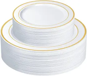 Setup 726084038486 60-piece Gold Trim Plastic Dinnerware Set 30 10.25 Inch Dinner And 7.5 Sal