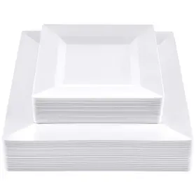 Setup 810085796206 60 Piece Combo White Square Plates Disposable Plastic - Premium Heav