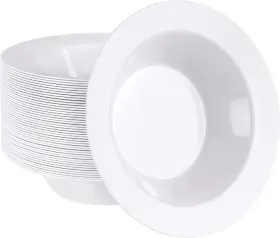 Setup 810085796268 12 Oz. - 50 Piece White Plastic Bowls Disposable Soup Pr