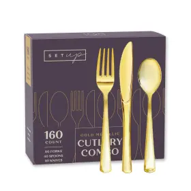Setup 810085796428 160 Count Disposable Silverware Gold Combo Cutlery 80 Forks 40 Spoons Knive