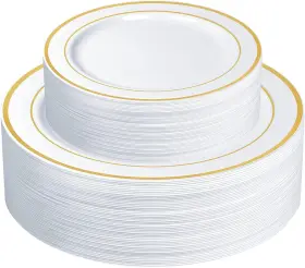 Hu-xi-71 Setup 60 Piece Combo Gold Trim Plastic Count Round Plates