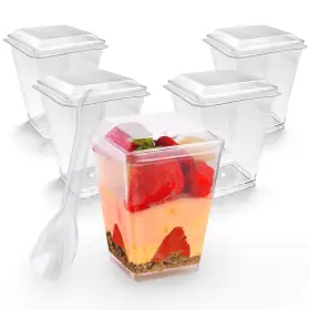 Shaahz 196852587391 50-pack 5oz Plastic Parfait Cups With Lids And Spoons - Ideal For Desserts C