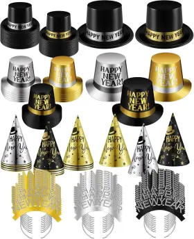 Shappy-headwear-cjhuj79322 Shappy 120 Pcs New Years Eve Party Supplies For Guest Black Gold Silver