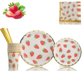 Shashars 791352044698 Strawberry Disposable Dinnerware Setparty Supplies Includes Platescupsstraws And N