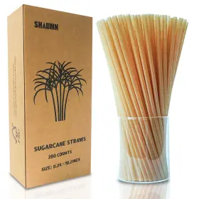 Shaumn 728314998966 Biodegradable Sugarcane Straws 10.2 Inch Long Compostable Drinking Bulk 2