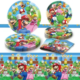 Shejuan 445006473459 Mario Birthday Party Supplies 20 Plates Napkins And 1 Tablecover For