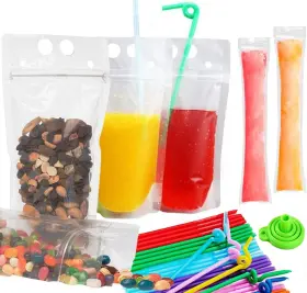 Gsyhu2 Shelling Home 100pcs Double Zip Pouches Drink Bags With 100 Straws &30 Popsicle Heavy-