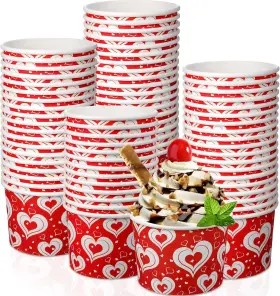 Blb-shellwei-277 Shellwei 50 Pack 9 Oz Mothers Day Ice Cream Cups Heart Disposable Red