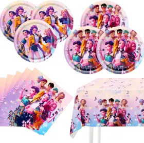 Shenzhenshiwangdongkejiyouxiangongsi 445046674632 Demon Hunters Birthday Decorations 20 Plates Napkins And 1 Tablecover For B