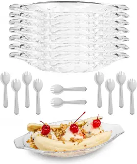 E-bsb-10026 Shockley Goods 8 Pack Banana Split Dish 8oz Ice Cream Dishes Acrylic With 10 Pcs Spoons Set Fo