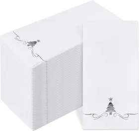 Rs3622 Shojoy 100 Pack Christmas Disposable Guest Napkins 16.5 X 11.8 Inches White Silver