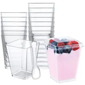2nz921-1641 Shopday 5oz Plastic Dessert Cups With Lids 100 Pack Small Clear Square Parfai