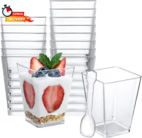 Shopday 313091780783 5 Oz Plastic Dessert Cups 100 Pack Small Clear Square Parfait With